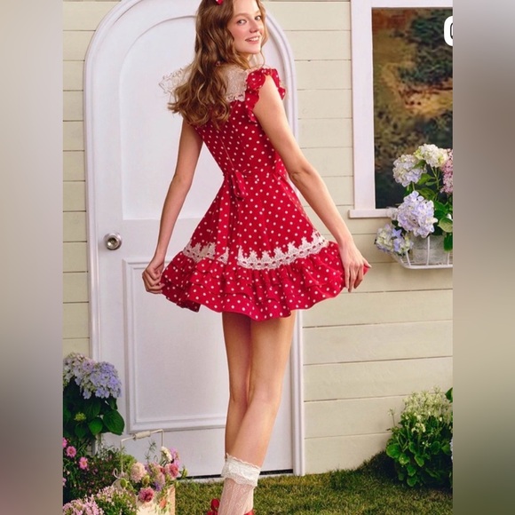 NWT Lacemade Nini Fairy Tale red Polka Dot Lace Trim Dress - Picture 2 of 3